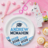 Light Blue & Navy auf White Half Wiederholung Absc Pappteller (Party)