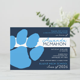 Light Blue & Navy Elegant Pawprint (Foto Back) Einladung