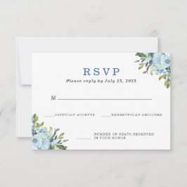 Light Blue Navy Floral Watercolor Wedding RSVP Karte