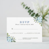 Light Blue Navy Floral Watercolor Wedding RSVP Karte (Stehend Vorderseite)