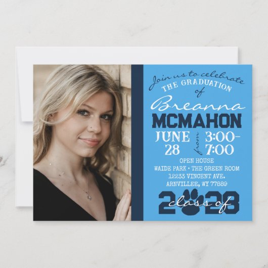 Light Blue & Navy Pawprint Abschluss Foto Einladung (Vorderseite)