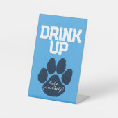 Light Blue & Navy Pawprint Drink Table Abschluss Sockelschild (Vorderseite)