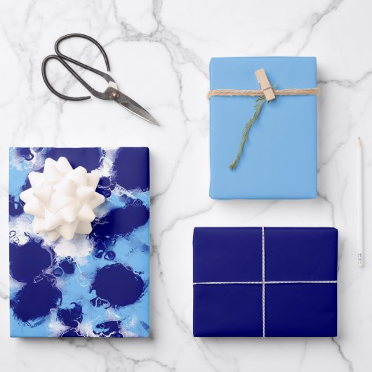 Light Blue, Navy und White Abstrakt Geschenkpapier Set (Vorderseite)