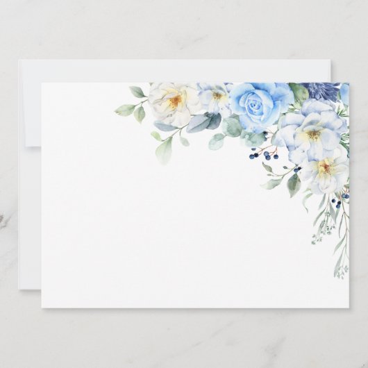 LIght Blue, Navy, Winter White Watercolor Floral Einladung (Vorderseite)