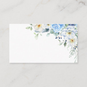 LIght Blue, Navy, Winter White Watercolor Floral Platzkarte