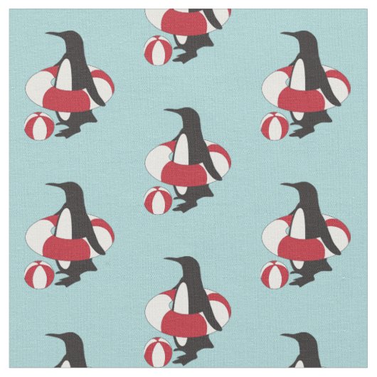 Light Blue Niedlich Cartoon Pinguin Schwimmbad Kin Stoff (Nahaufnahme)