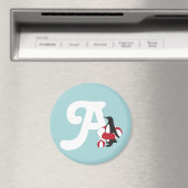 Light Blue Niedlich Pinguin Swimming Kids Monogram Magnet (In Situ (Geschirrspüler))