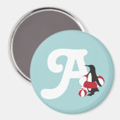 Light Blue Niedlich Pinguin Swimming Kids Monogram Magnet (Vorderseite/Rückseite)