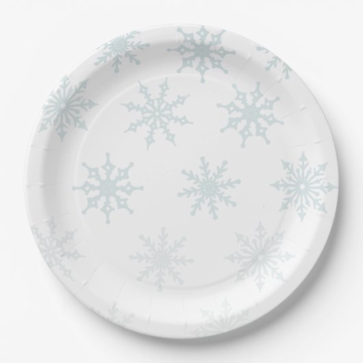 Light Blue Ombre Snowflake Holiday Pappteller (Vorderseite)