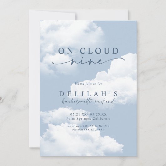 Light Blue "On Cloud Nine" Bachelorette Einladung (Vorderseite)