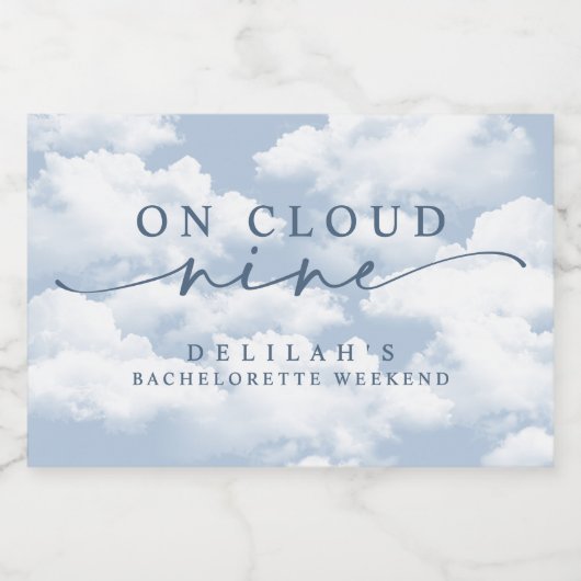 Light Blue "On Cloud Nine" Bachelorette Schaumweinetikett (Einzelnes Label)