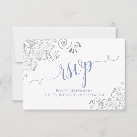Light Blue on White Elegant Calligraphy Wedding RSVP Karte (Vorderseite)