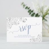 Light Blue on White Elegant Calligraphy Wedding RSVP Karte (Stehend Vorderseite)