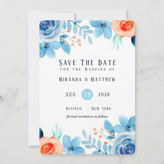 Light Blue Orange Paint Peony Speichern Sie die Da Einladung (Vorderseite)