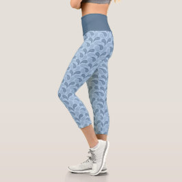 Light Blue Paisley Pattern High Waisted Capris