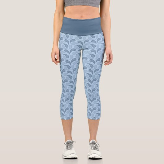 Light Blue Paisley Pattern High Waisted Capris (Vorderseite)