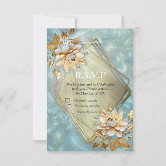 Light Blue Palette auf einem Bronze Gold Barogue D RSVP Karte (Vorderseite)