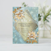 Light Blue Palette auf einem Bronze Gold Barogue D RSVP Karte (Stehend Vorderseite)