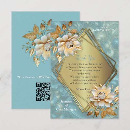 Light Blue Palette auf einem Bronze Gold Barogue D RSVP Karte (Vorne/Hinten)