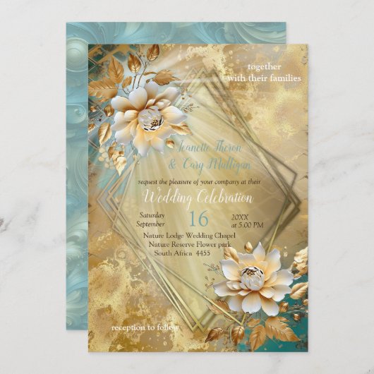 Light Blue Palette auf Gold Barogue Design Einladung (Vorne/Hinten)