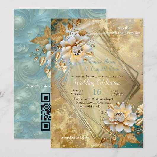 Light Blue Palette auf Gold Barogue Design Einladung (Vorne/Hinten)