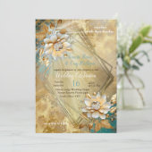 Light Blue Palette auf Gold Barogue Design Einladung (Stehend Vorderseite)