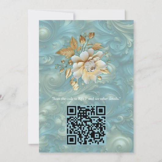 Light Blue Palette auf Gold Barogue Design Einladung (Rückseite)