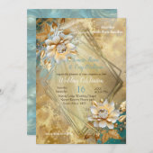 Light Blue Palette auf Gold Barogue Design Einladung (Vorne/Hinten)
