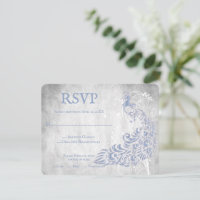 Light Blue Peacock Leaf Vine Wedding RSVP Card
