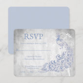 Light Blue Peacock Leaf Vine Wedding RSVP Card Karte (Vorne/Hinten)