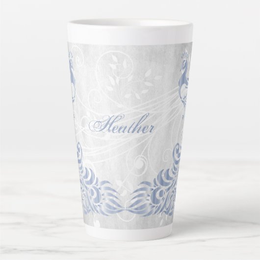 Light Blue Peacock Personalisierte Latte-Tasse Milchtasse (Vorderseite)