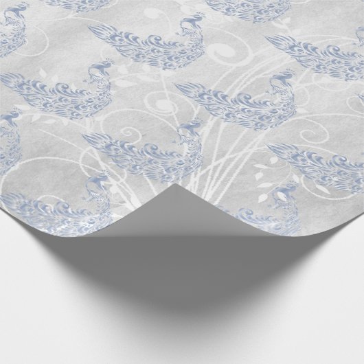 Light Blue Peacock Wedding Paper Geschenkpapier (Ecke)