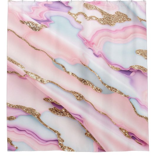 Light Blue Pink Agate Marble Moderne Kollektion Duschvorhang (Vorderseite)