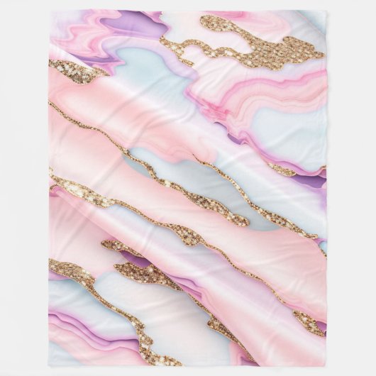 Light Blue Pink Agate Marble Moderne Kollektion Fleecedecke (Vorderseite)