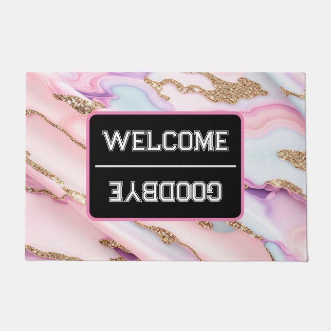 Light Blue Pink Agate Marble Moderne Kollektion Fußmatte (Vorderseite)