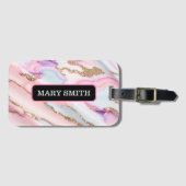 Light Blue Pink Agate Marble Moderne Kollektion Gepäckanhänger (Vorderseite (Horizontal))