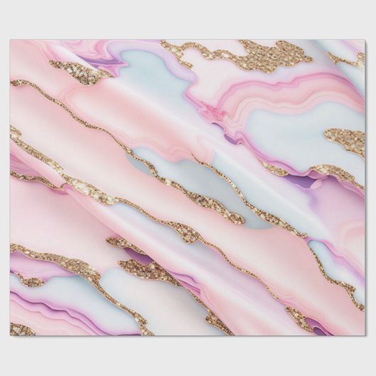 Light Blue Pink Agate Marble Moderne Kollektion Geschenkpapier (Flach)
