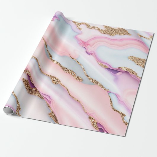 Light Blue Pink Agate Marble Moderne Kollektion Geschenkpapier (Ungerollt)