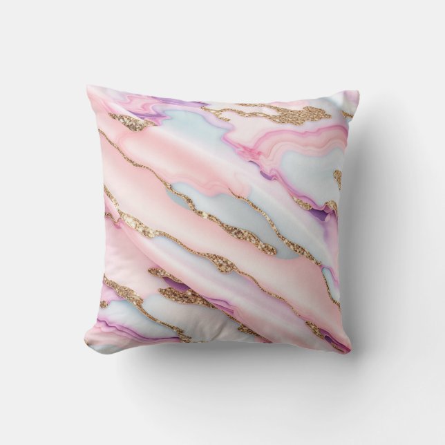 Light Blue Pink Agate Marble Moderne Kollektion Kissen (Vorderseite)