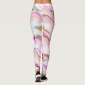 Light Blue Pink Agate Marble Moderne Kollektion Leggings (Rückseite)
