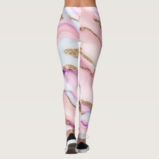 Light Blue Pink Agate Marble Moderne Kollektion Leggings (Rückseite)