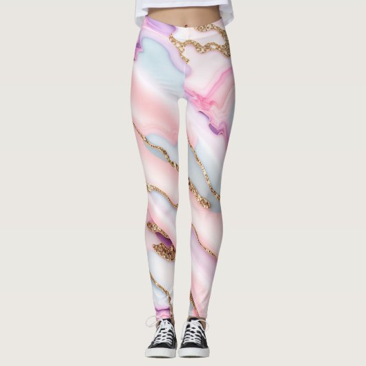 Light Blue Pink Agate Marble Moderne Kollektion Leggings (Vorderseite)