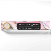 Light Blue Pink Agate Marble Moderne Kollektion Namensplakette (Vorderseite)
