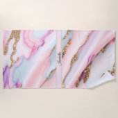 Light Blue Pink Agate Marble Moderne Kollektion Strandtuch (Vorderseite)