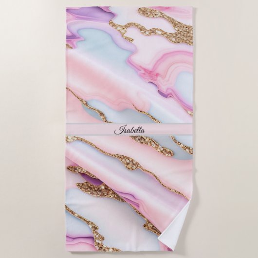 Light Blue Pink Agate Marble Moderne Kollektion Strandtuch (Vorderseite)