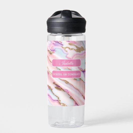 Light Blue Pink Agate Marble Moderne Kollektion Trinkflasche (Vorderseite)