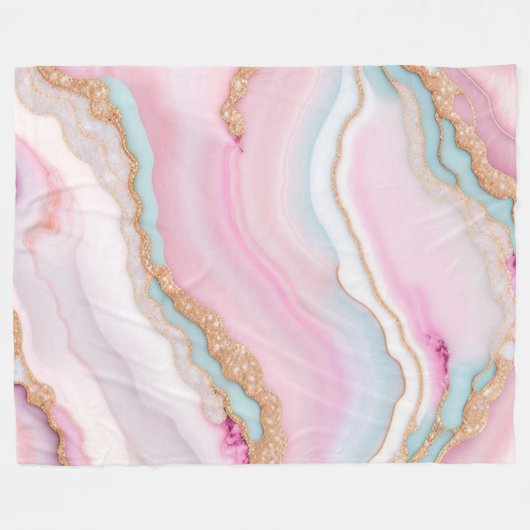 Light Blue Pink Agate Marble Trendy Collection Fleecedecke (Vorderseite (Horizontal))