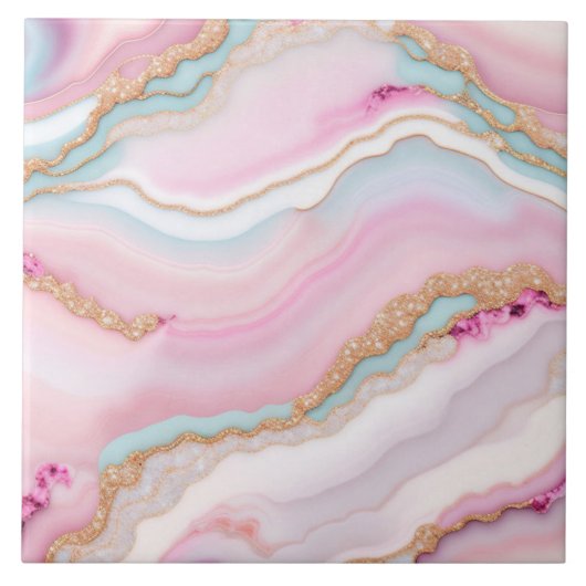 Light Blue Pink Agate Marble Trendy Collection Fliese (Vorderseite)