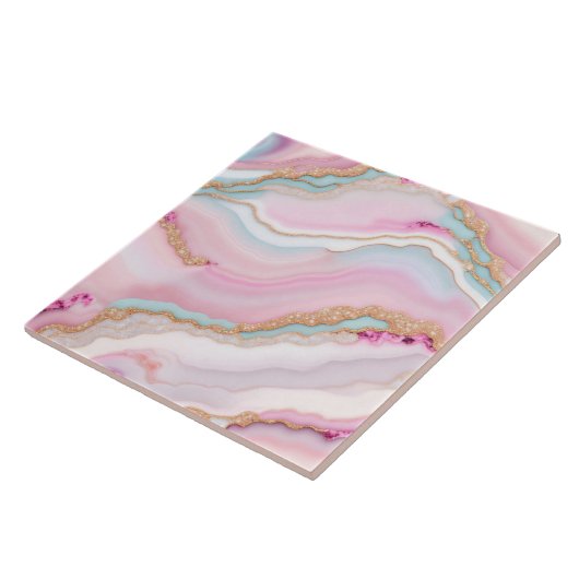 Light Blue Pink Agate Marble Trendy Collection Fliese (Seite)