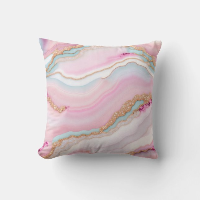 Light Blue Pink Agate Marble Trendy Collection Kissen (Vorderseite)